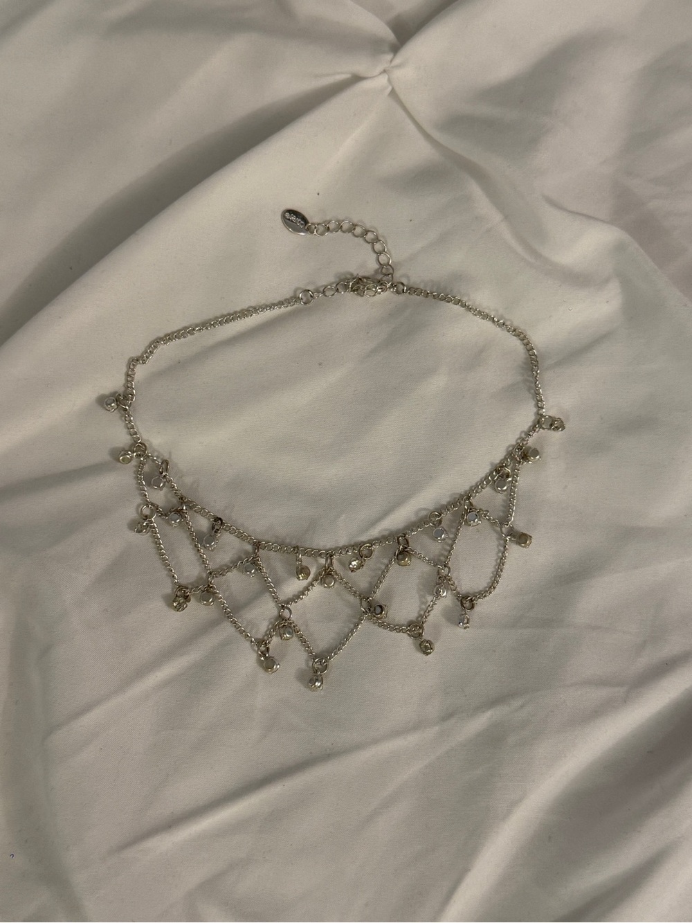 Delicate Silver-Tone Crystal Fringe Choker Necklace
